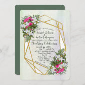 幾何学模様 – 金ゴールドグリッターフラワー結婚式招待状 招待状 (正面/裏面)