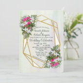 幾何学模様 – 金ゴールドグリッターフラワー結婚式招待状 招待状 (スタンド正面)