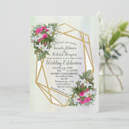 幾何学模様 – 金ゴールドグリッターフラワー結婚式招待状 招待状