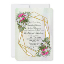 幾何学模様 – 金ゴールドグリッターフラワー結婚式招待状