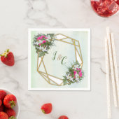 幾何学模様 – 金ゴールドグリッターフレームとフラワーブケット スタンダードカクテルナプキン (インサイチュ)