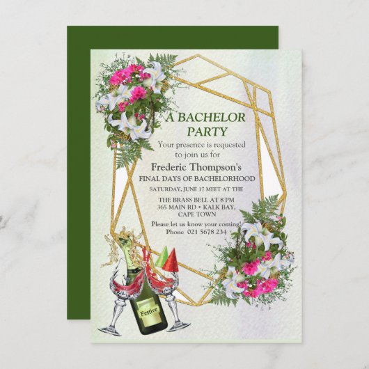 幾何学模様 – 金ゴールドグリッターフレーム独身カード (正面/裏面)