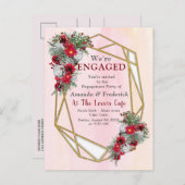 幾何学模様 – 金ゴールドグリッターブルガンディブケッツ インビテーションポストカード (正面/裏面)