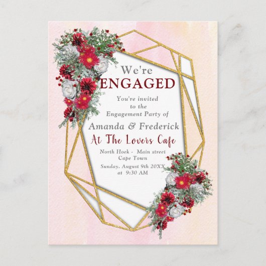 幾何学模様 – 金ゴールドグリッターブルガンディブケッツ インビテーションポストカード (正面)