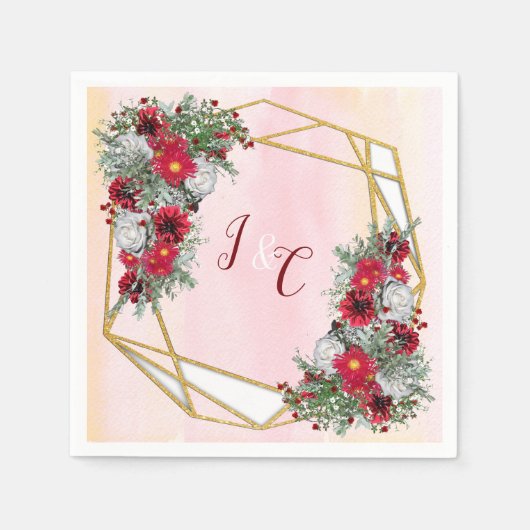 幾何学模様 – 金ゴールドグリッターブルガンディブケッツ スタンダードカクテルナプキン (正面)