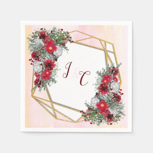 幾何学模様 – 金ゴールドグリッターブルガンディブケッツ スタンダードカクテルナプキン (正面)