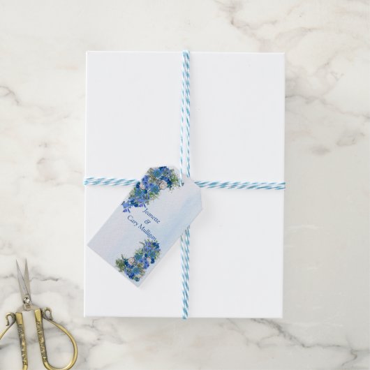 幾何学模様 – 金ゴールド – ネイビーブルーフラワーギフトラベル ギフトタグ (より糸付き)