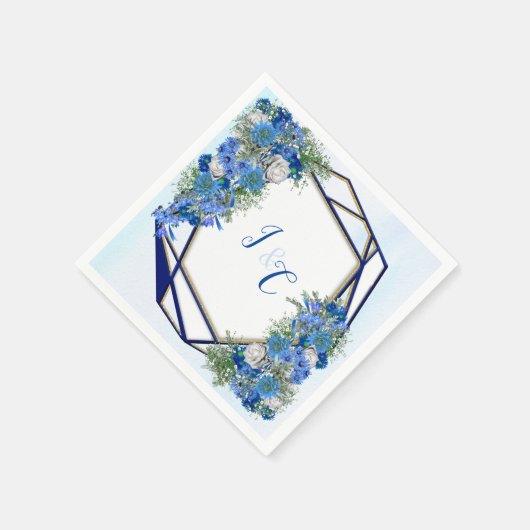 幾何学模様 – 金ゴールド – ネイビー&ブルーフラワーブティック スタンダードカクテルナプキン (角)