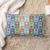 幾何学模様（青い緑の茶色のタン） ランバークッション (ブランケット)