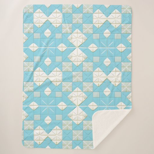 幾何学模様（青と白） シェルパブランケット (正面)
