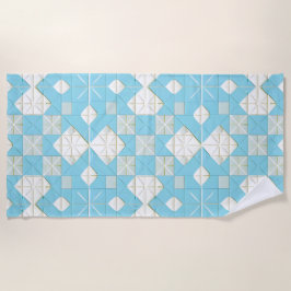 幾何学模様（青と白） ビーチタオル