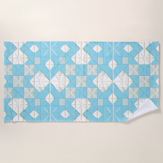 幾何学模様（青と白） ビーチタオル (正面)