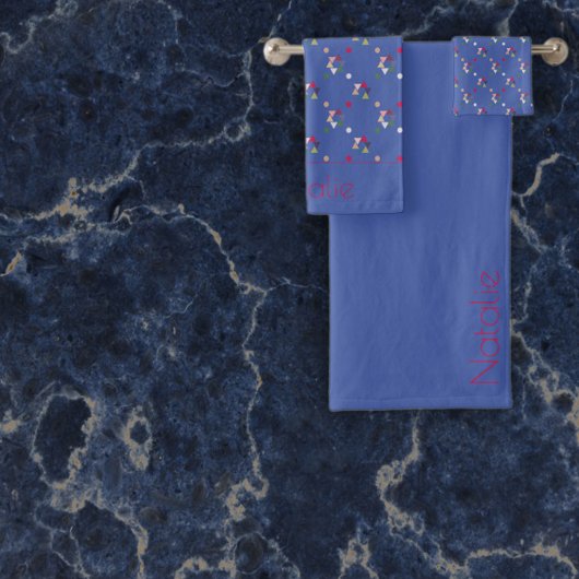 幾何学模様（青） バスタオルセット