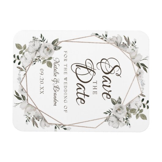 幾何学模様(Geometric Cherish White)フローラ日付の保存 マグネット (横)