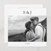 幾何学正方形ブラック&ホワイト写真2 結婚s 招待状 (正面/裏面)