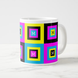 幾何学正方形モノグラムCMYK ジャンボコーヒーマグカップ