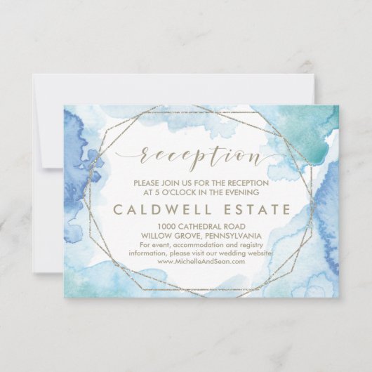 幾何学水彩結婚式レセプションカード 招待状 (正面)