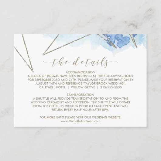 幾何学水色の結婚詳細挿入カード エンクロージャーカード (正面)