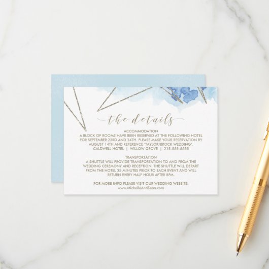 幾何学水色の結婚詳細挿入カード エンクロージャーカード (正面/裏面インサイチュ)