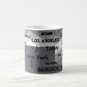 幾何学灰色の青メガシティ コーヒーマグカップ (中央)