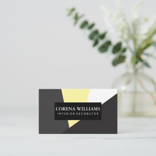 幾何学灰色の黄色の白い黒の色のブロック 名刺 (スタンド正面)