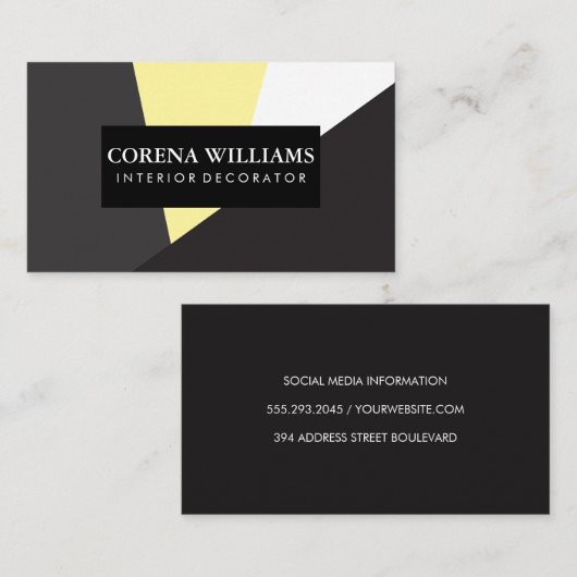 幾何学灰色の黄色の白い黒の色のブロック 名刺 (正面/裏面)