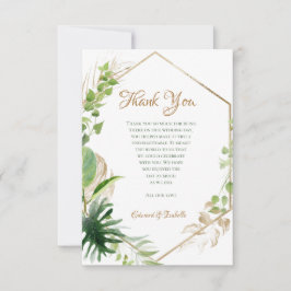 幾何学熱帯水色グリーン金ゴールド葉 サンキューカード