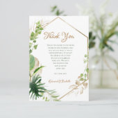 幾何学熱帯水色グリーン金ゴールド葉 サンキューカード (スタンド正面)