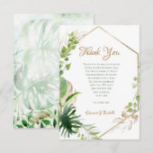 幾何学熱帯水色グリーン金ゴールド葉 サンキューカード (正面/裏面)