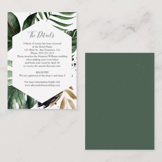 幾何学熱帯結婚緑の詳細 エンクロージャーカード (正面/裏面)