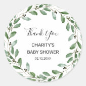 幾何学熱帯緑の赤ちゃんシャワーありがとう ラウンドシール (正面)