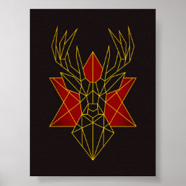 幾何学画赤鹿動物イラストレーション モダン ポスター