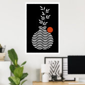 幾何学白いポットと花、ミッドセンチュリー ポスター (ホームオフィス)