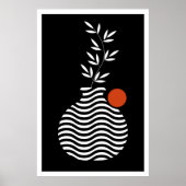 幾何学白いポットと花、ミッドセンチュリー ポスター (正面)