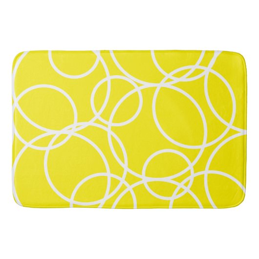 幾何学白丸の黄色モダン抽象芸術 バスマット (正面)
