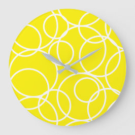幾何学白丸の黄色モダン抽象芸術 ラージ壁時計