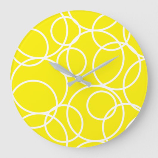 幾何学白丸の黄色モダン抽象芸術 ラージ壁時計 (正面)