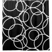 幾何学白丸ブラックモダン抽象芸術 シャワーカーテン (正面)