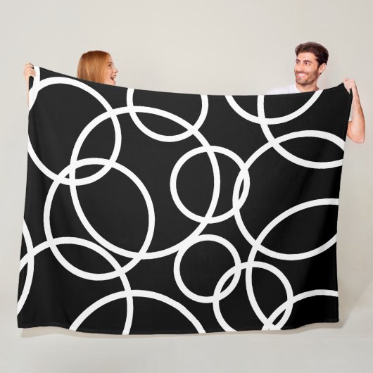 幾何学白丸ブラックモダン抽象芸術 フリースブランケット (インサイチュ)
