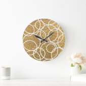 幾何学白丸金ゴールドグリッター抽象芸術 ラージ壁時計 (ホーム)