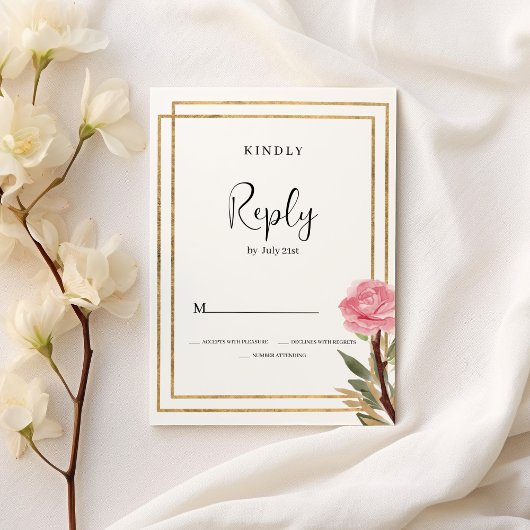 幾何学白色金ゴールドピンクミントフラワーRSVP 招待状