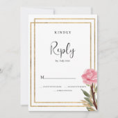 幾何学白色金ゴールドピンクミントフラワーRSVP 招待状 (正面)