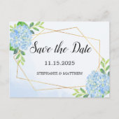幾何学的あじさいフローラ結婚式の日付を保存 案内ポストカード (正面)