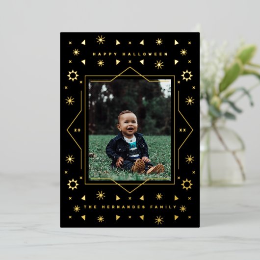 幾何学的おもしろいホリデーハロウィンフォトフォイルカード 箔シーズンカード (立ち正面)