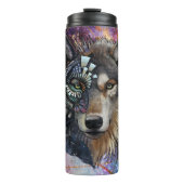 幾何学的および抽象芸術詳細を持つコズミックウルフ タンブラー (正面)