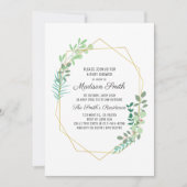 幾何学的および緑のベビーシャワー招待状 招待状 (正面)