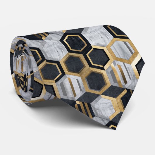幾何学的お洒落金属六角パターン ネクタイ (ロール)