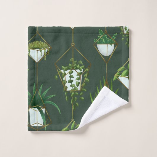 幾何学的つる植物パターン バスタオルセット (ウォッシュタオル)