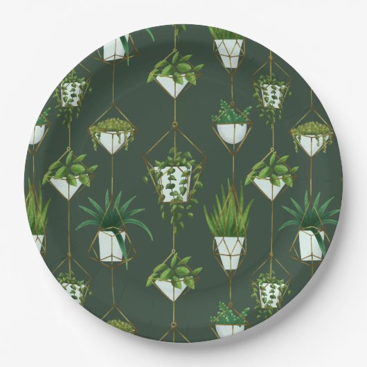 幾何学的つる植物パターン ペーパープレート (正面)