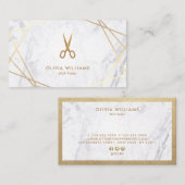 幾何学的でシックな金ゴールドのはさみの大理石の美容師 名刺 (正面/裏面)